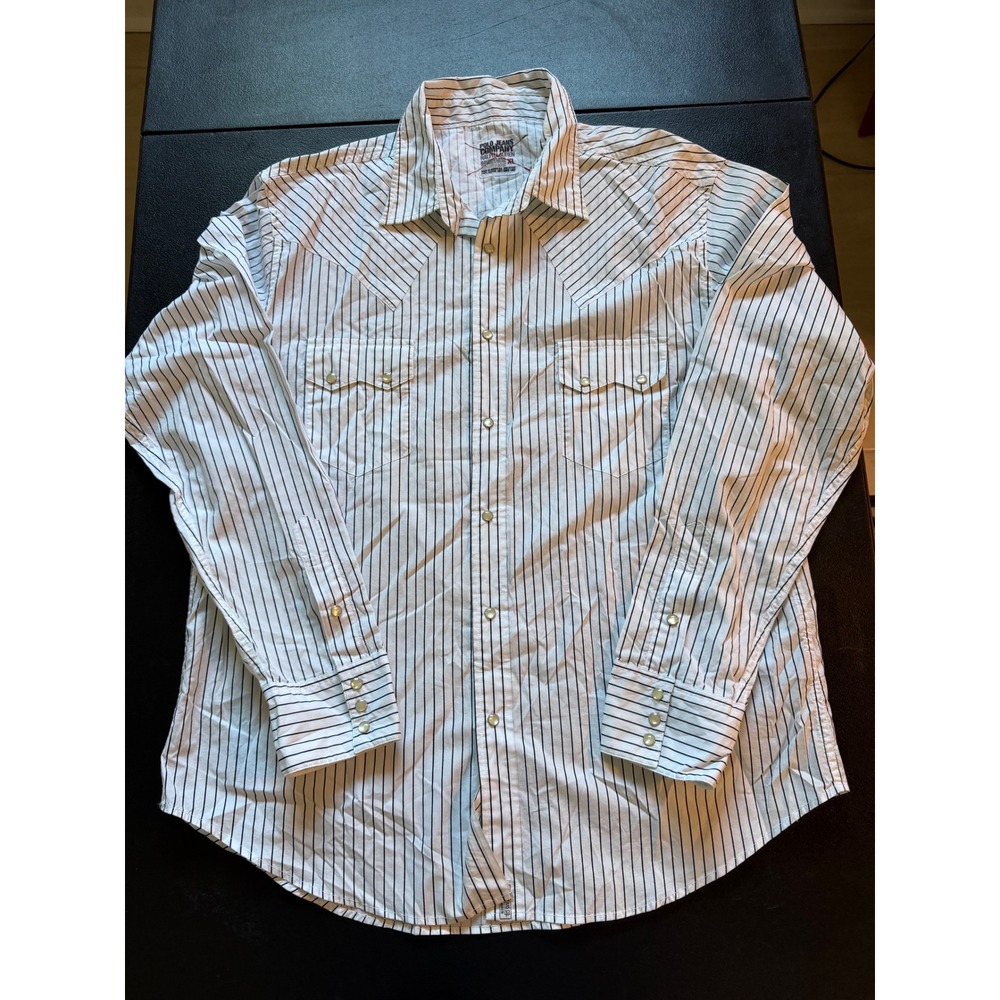 Vintage Polo Jeans Co Ralph Lauren Mens XL Pinstripe Western Pearl Snap Shirt